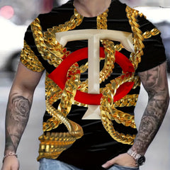 Men's Printed Sports T shirt Casual Round Neck Tee Shirt
