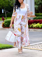Tropical Print Cardigan & Pants Set