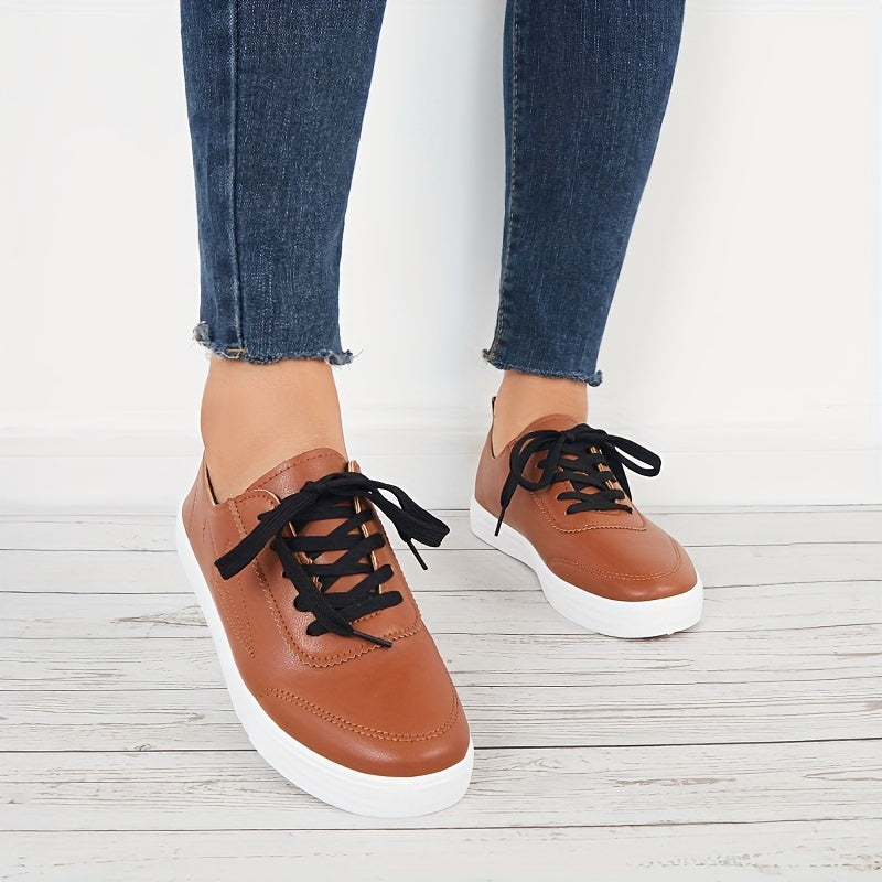 Women's Umbrella Pattern Skate Shoes Lace Flat Shoes Solid Low Top Walking Shoes