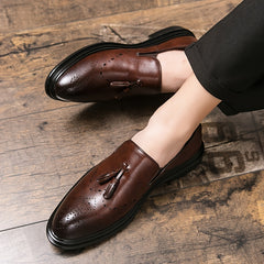 Men's Pointed Toe Brogue Faux Leather Tassel Dress Shoes
