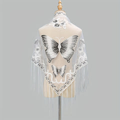 Vintage Butterfly Embroidery Tassel Shawl Lace Wraps for Women
