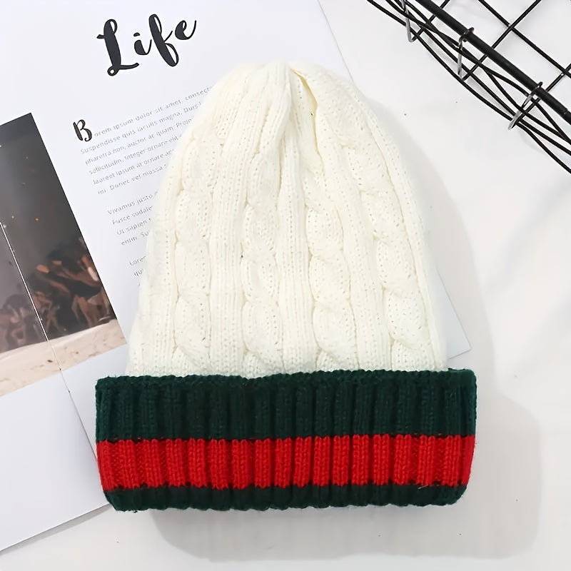 Striped Beanie Hat Ear Protection Warm Knitted Hat for Men and Women