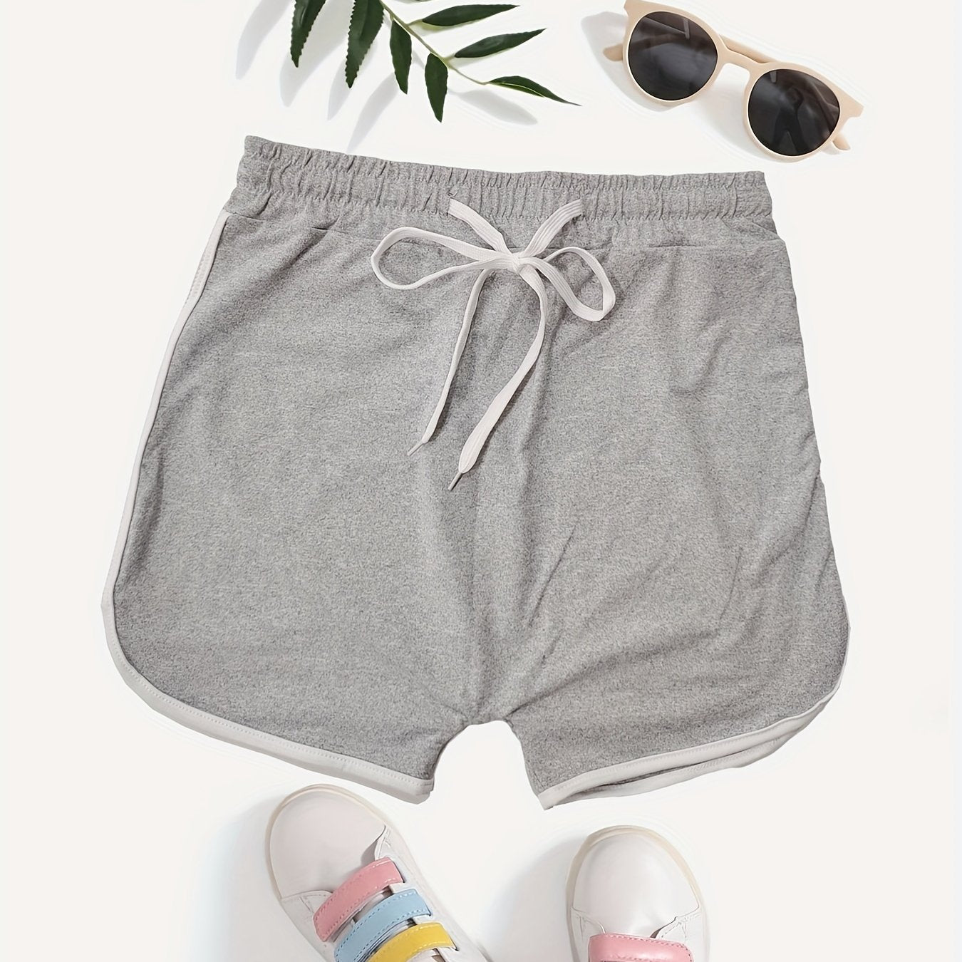 Drawstring Solid Shorts Casual Elastic Waist Women's Clothing