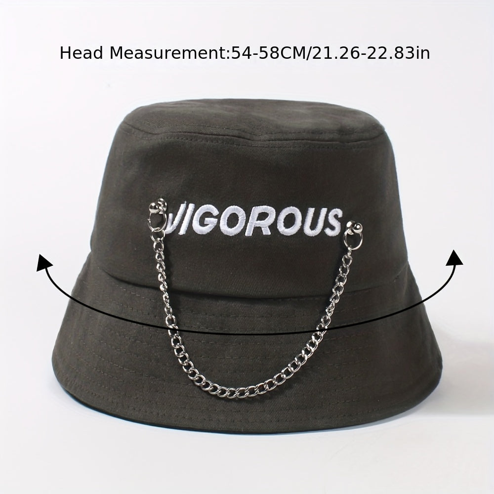 Chain Tassel Hip Hop Bucket Hat Letter Embroidery Solid Basin Hats