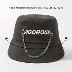 Chain Tassel Hip Hop Bucket Hat Letter Embroidery Solid Basin Hats