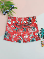 Boy's Tropical Leaf Swim Trunks High Stretch Boxer Swimwear