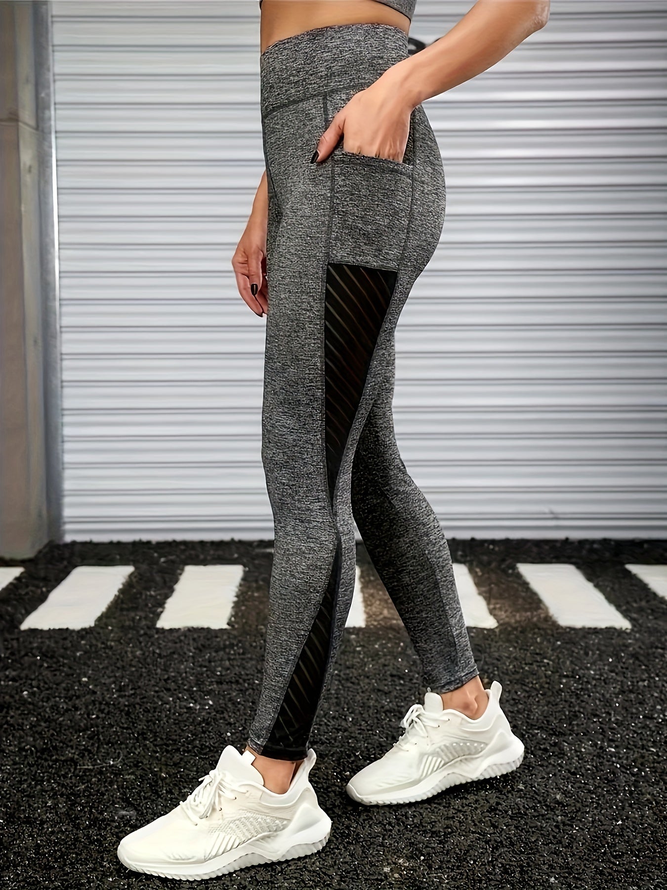 Mesh Splicing Yoga Pants With Pocket Slim Sports Leggings
