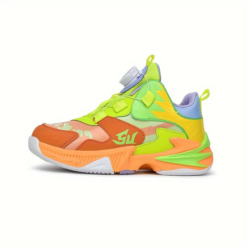 Boys' Basketball Shoes with Rotating Buckle Non-Slip Sneakers