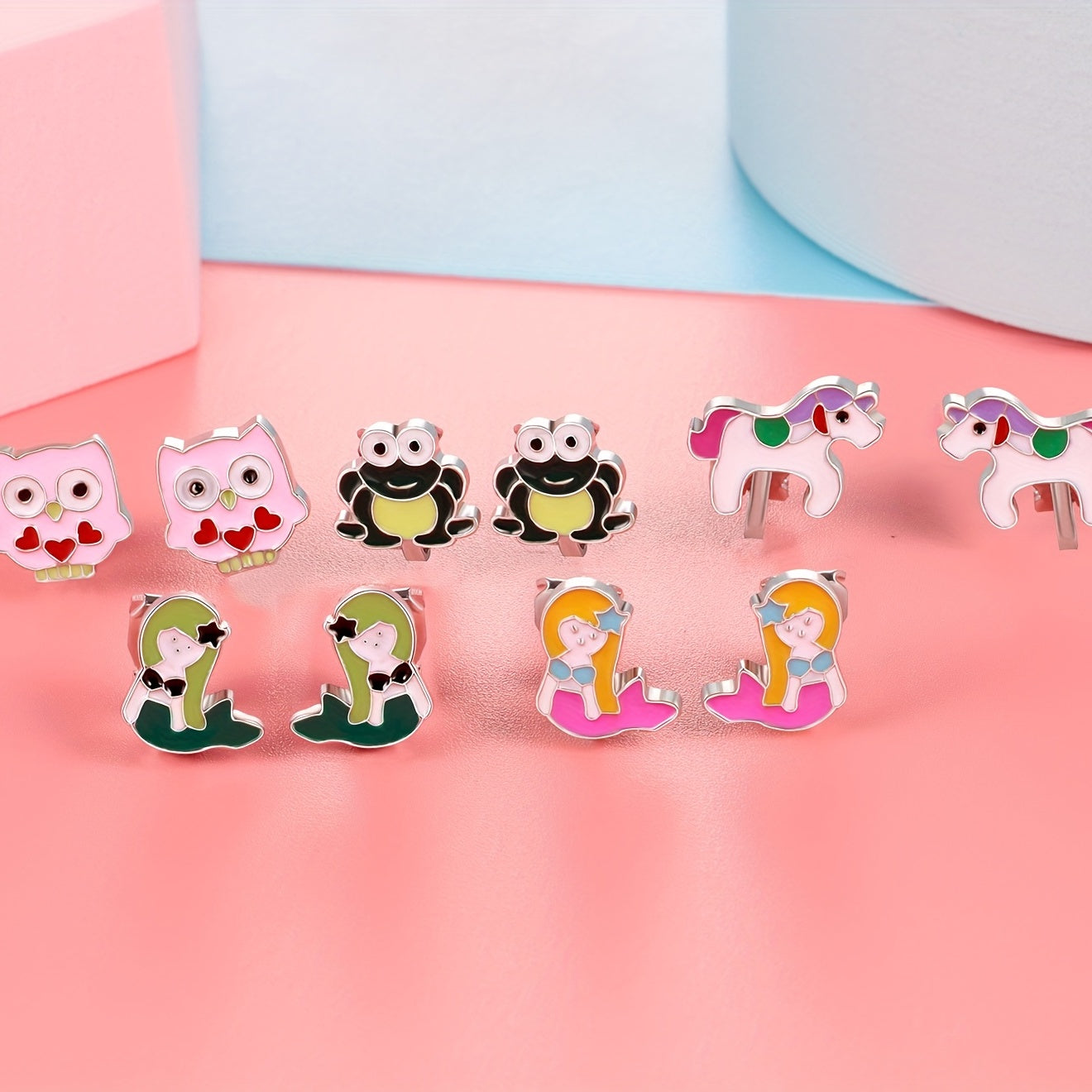 4 Pairs Enamel Ear Clips For Girls Animal Clip Earrings Pack