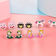 4 Pairs Enamel Ear Clips For Girls Animal Clip Earrings Pack