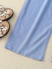 Girls Button Jeans Wide Leg Pants Teen Kids