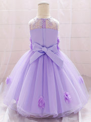 Gorgeous Sleeveless Flowers Embroidered Princess Dress for Little Girl's Party