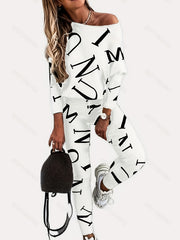 Letter Print Casual Two Piece Set