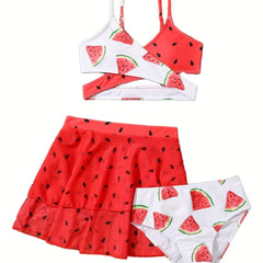 Watermelon Style 3pcs Swimsuit Set For Girls Summer Vacation
