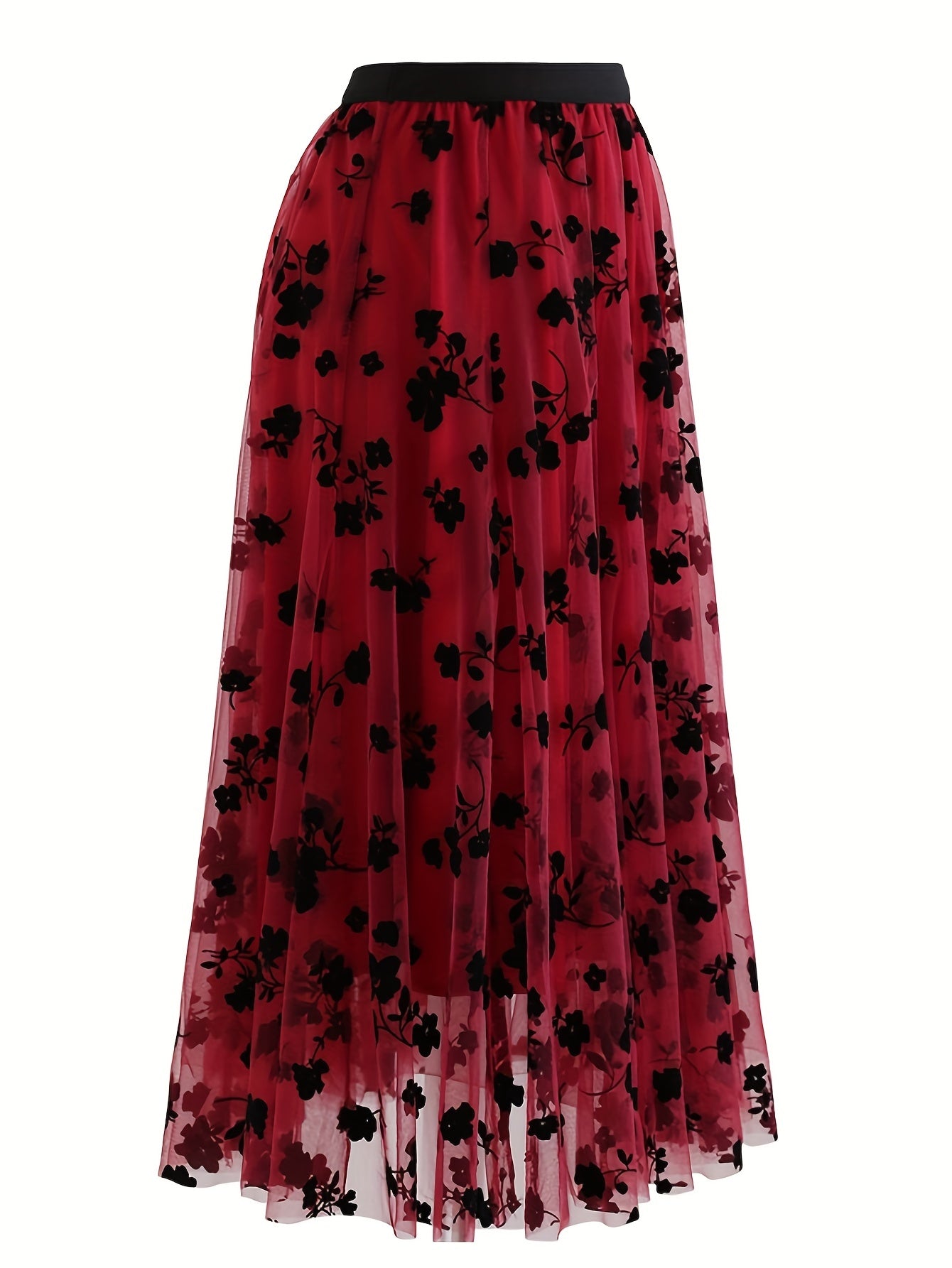 Floral Print Pleated Maxi High Waist Skirt