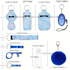 11 Piece Safety Keychain Set for Girls Self Defense No Touch Door Opener Whistle