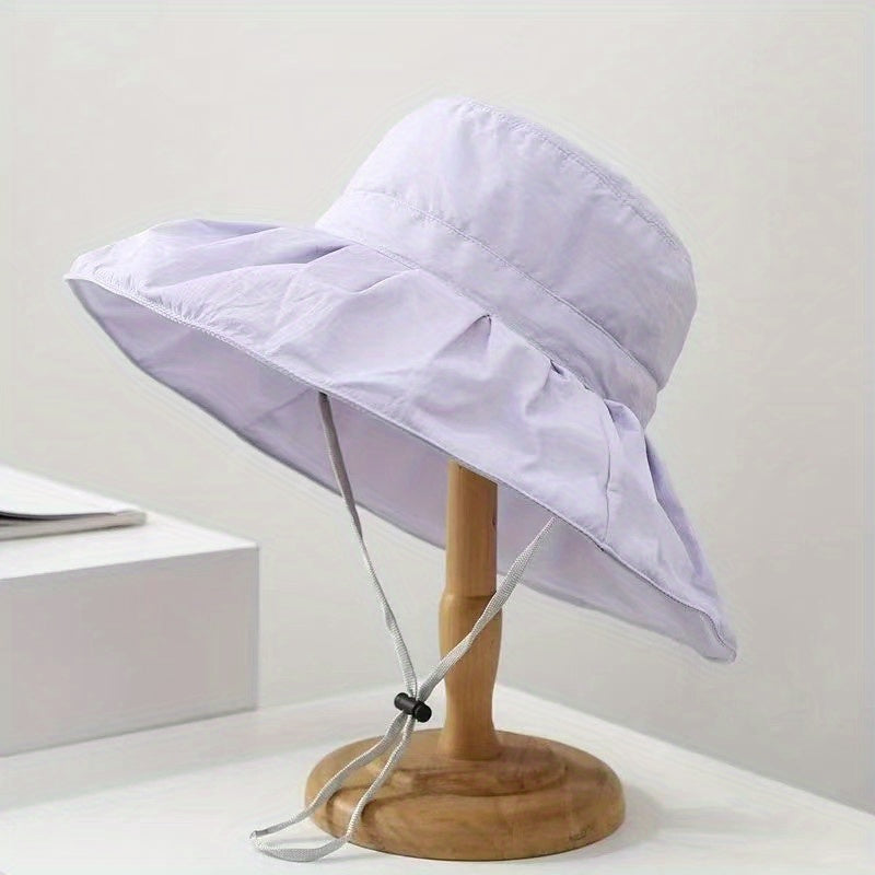 Solid Wide Brim Sunscreen Basin Hat Foldable Travel Beach Hats