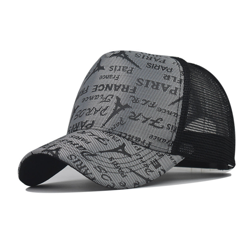 Men's Paris Embroidered Baseball Cap Mesh Hip Hop Trucker Sun Hat