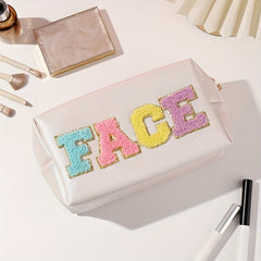 Preppy Patch Makeup Bag Chenille Letter Cosmetic Pouch Colorful Clutch
