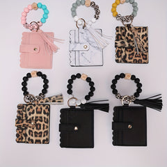 Chic Card Case with Bead Strap & Tassel Women's Coin Purse