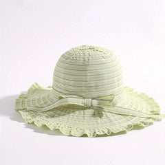 Striped Sun Hat Ribbon Bowknot Bucket Hat