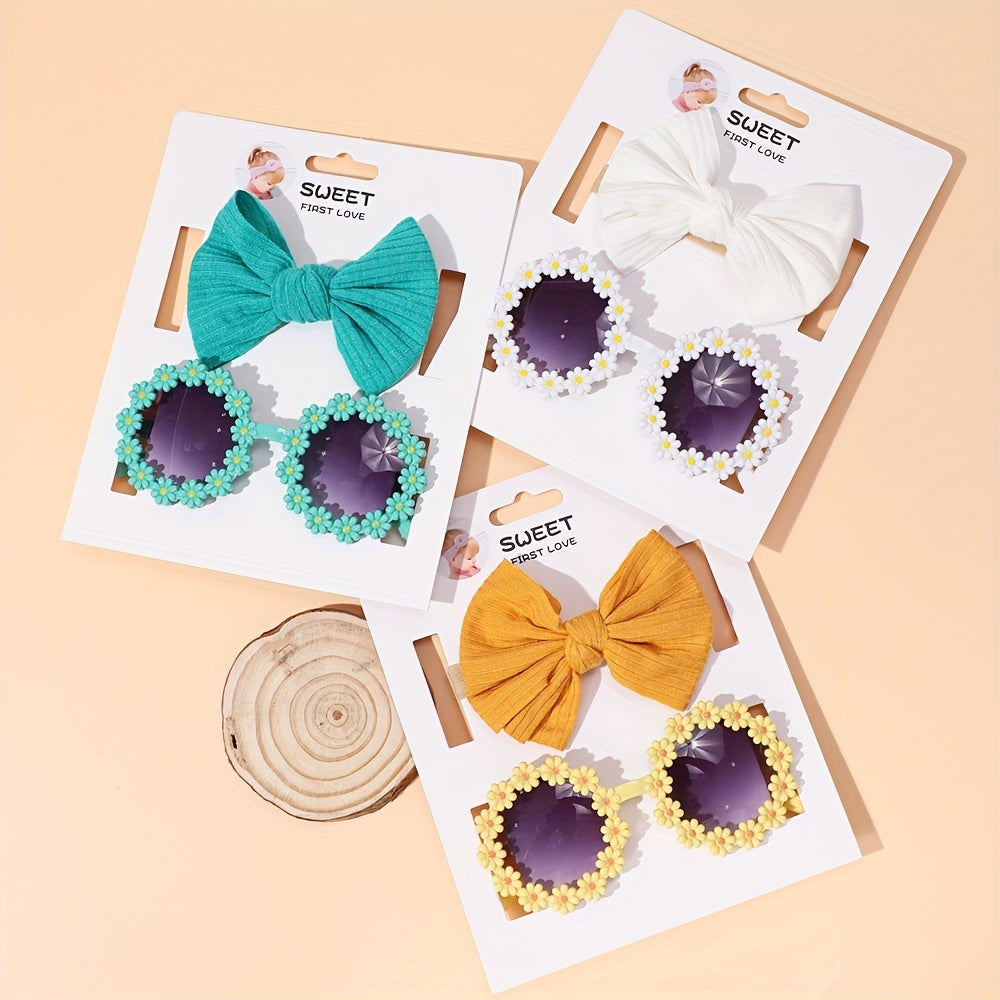 Girls Flower Sunglasses & Bowknot Headband Set