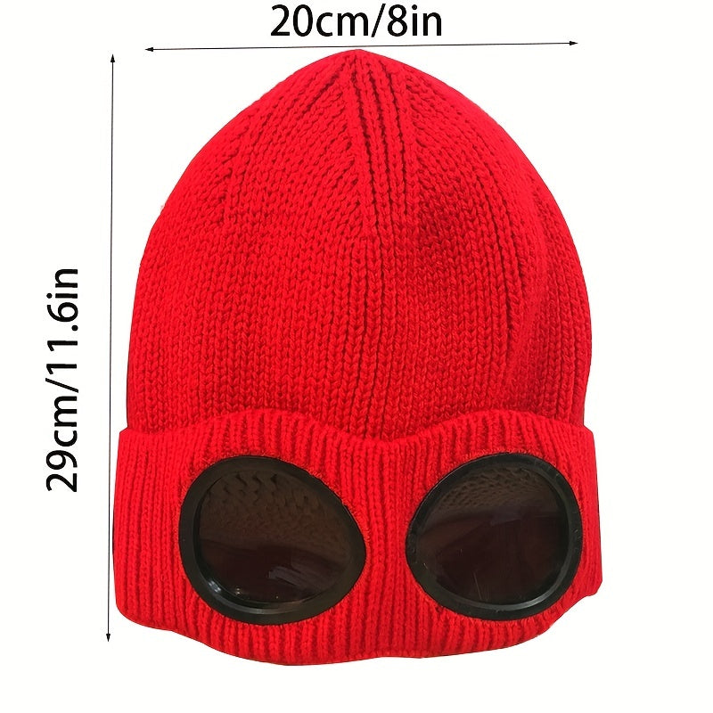 Knitted Hat With Sunglasses For Autumn And Winter Coldproof Beanie