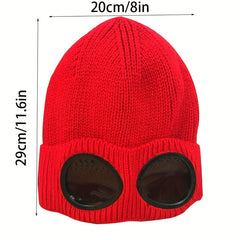 Knitted Hat With Sunglasses For Autumn And Winter Coldproof Beanie