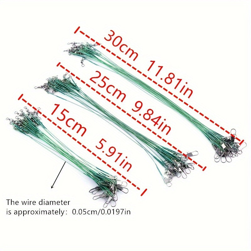 10pcs Stainless Steel Fishing Wire Leader w/ Swivel Snap Silvery Green 5.91in