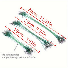 10pcs Stainless Steel Fishing Wire Leader w/ Swivel Snap Silvery Green 5.91in