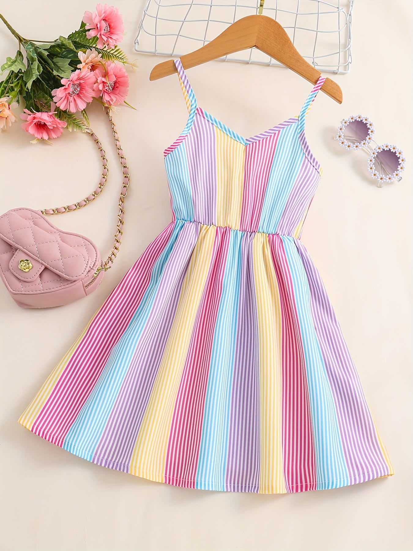 Girls Colorful Plaid V neck Cami Dress For Party Holiday