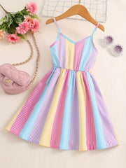 Girls Colorful Plaid V neck Cami Dress For Party Holiday