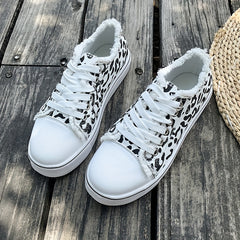 Leopard Print Canvas Sneakers Women Casual Lace Up Low Top Shoes