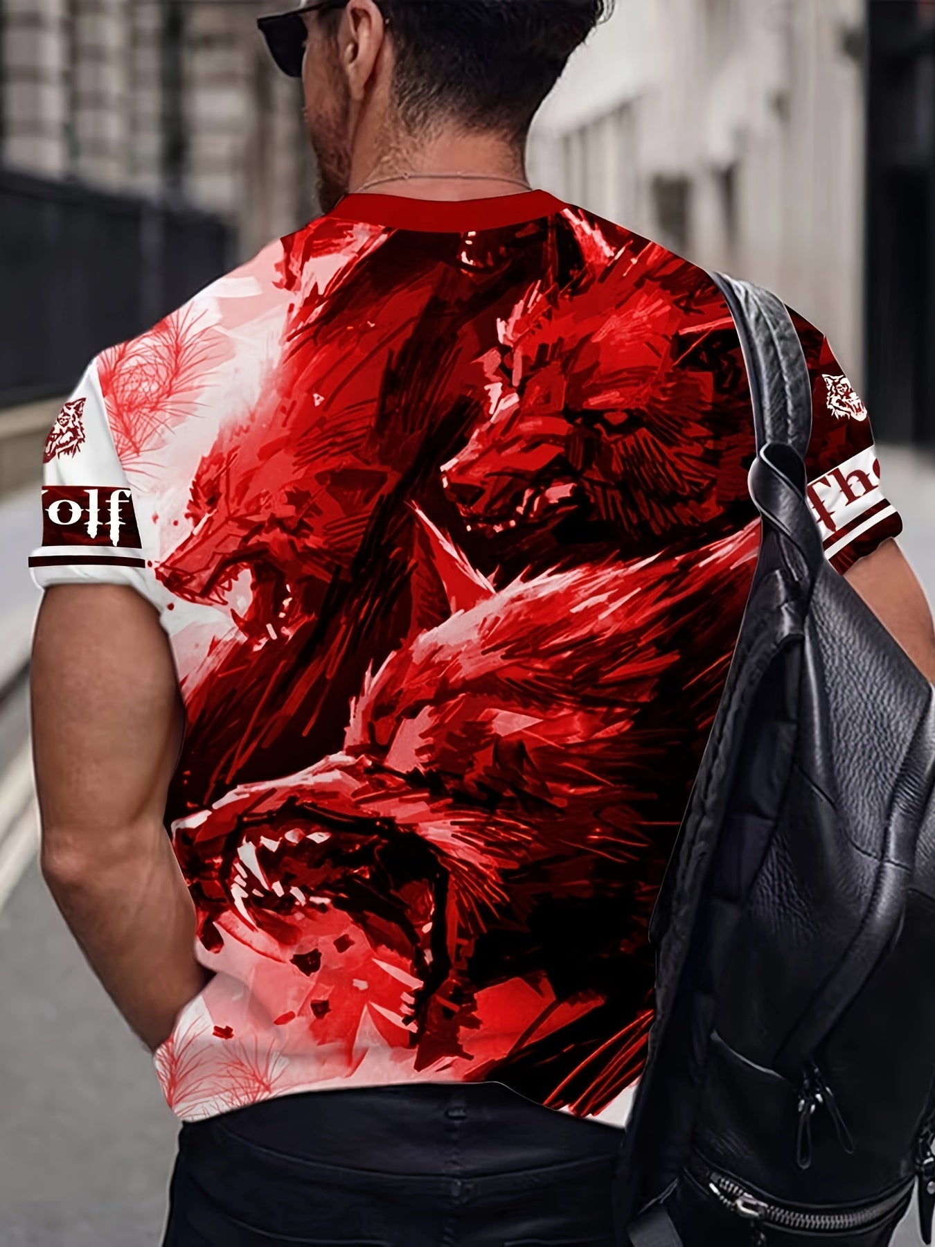 Men's Wolf Graphic T-shirt Casual Tee for Summer