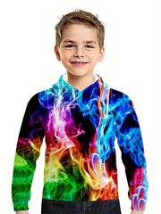Kids Flame Element Colorful 3D Print Hoodie Hip Hop Sports Casual Tops