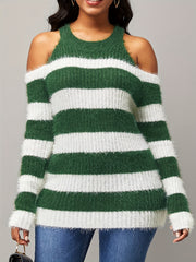 Colorblock Eyelash Cold Shoulder Sweater