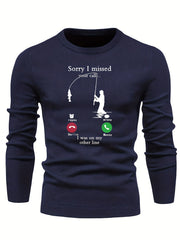 Fishing Pattern Novel Sweater Men's Casual Warm Stretch Crew Neck Pullover