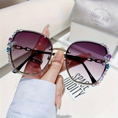 Rhinestone Rimless Sunglasses UV400 Gradient Glasses