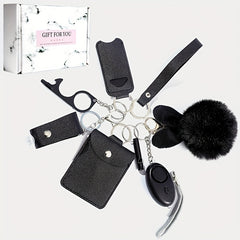 8 Pcs Women's Safety Keychain Set with Personal Alarm Pompom