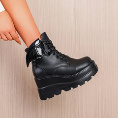 Gothic Platform Ankle Boots Lace Up Round Toe Wedge Heel Punk Short Boots