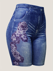 Butterfly Print Short Length Leggings High Waist Slim Summer Leggings