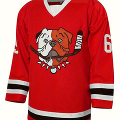 Vintage Dog Pattern Hockey Jersey V Neck Long Sleeve Shirt
