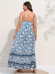 Retro Dress Women's Plus Floral & Tribal Print Round Neck Maxi Dress