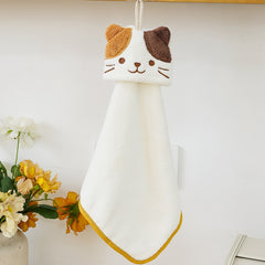 Coral Fleece Cat Embroidered Hand Towel Bathroom Hanging Absorbent Towel