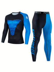 Men's Geometric Compression Shirt & Pants Set for Hiking Jogging