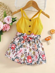 Baby Girls Floral Print Racer Back Romper Jumpsuit