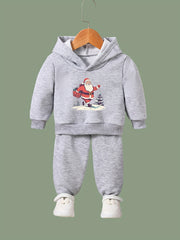 Santa On The Road Print 2pc Outfit Girls Hoodies Jogger Set For Sports Fall