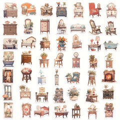 50pcs Retro Furniture Series Graffiti Stickers for DIY, Guitar, Skateboard