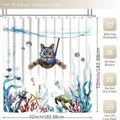 Swimming Cat Shower Curtain Set - Modern Bathroom Decor