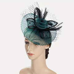 Women Hair Clip Mesh Flower Faux Feather Head Piece Derbyhat